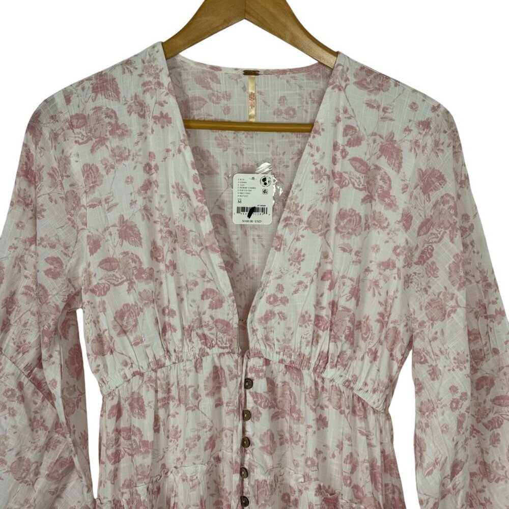 Free People NEW Pappiet Midi Dress Ivory Pink Med Floral Boho READ Cottagecore - Picture 3 of 15